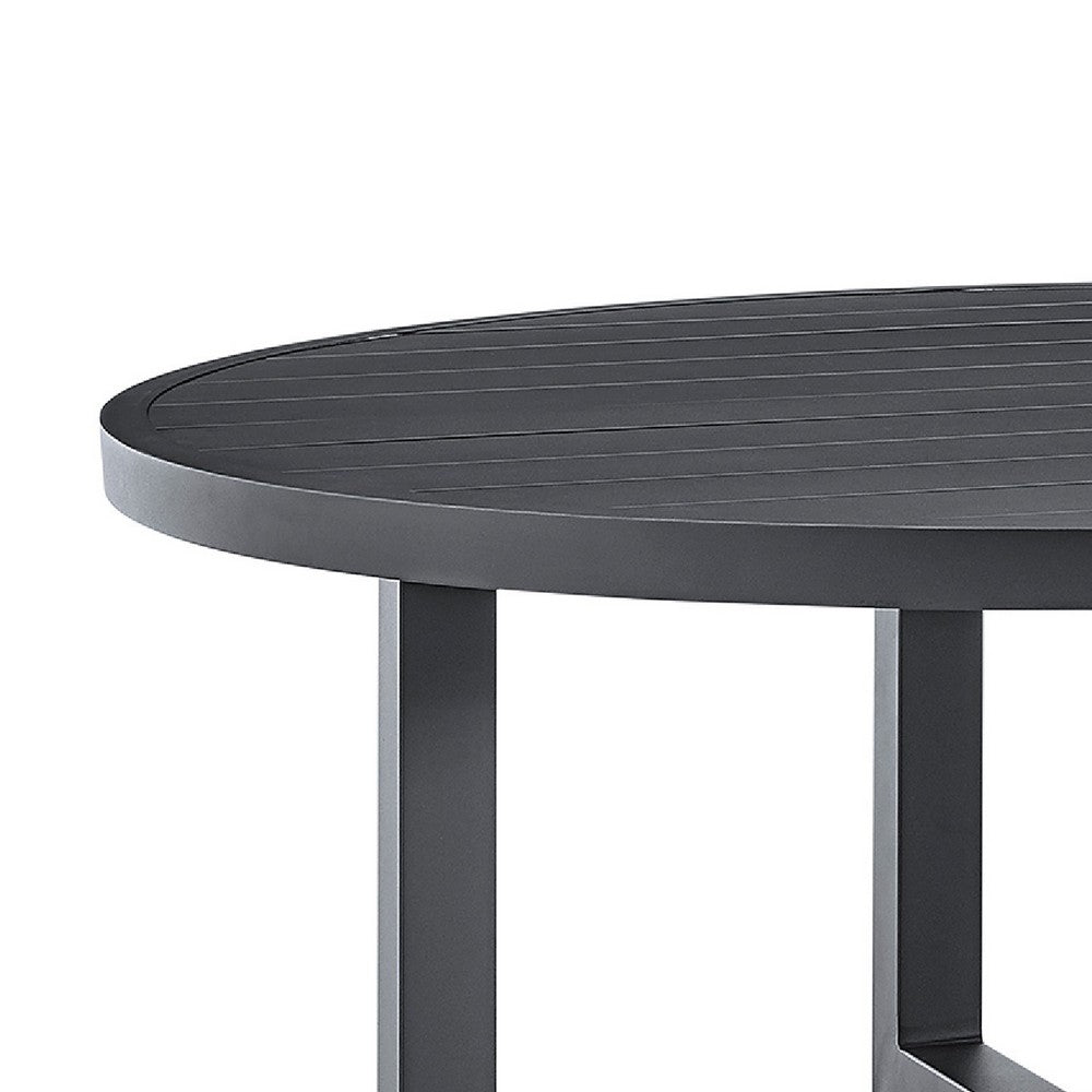 Enya Outdoor Coffee Table, 42 Inch Slatted Round Top, Gray Aluminum - BM339191