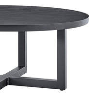 Enya Outdoor Coffee Table, 42 Inch Slatted Round Top, Gray Aluminum - BM339191