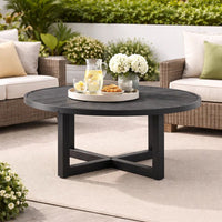 Enya Outdoor Coffee Table, 42 Inch Slatted Round Top, Gray Aluminum - BM339191