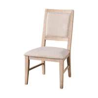 Ellon Side Dining Chair Set of 2, Distressed Natural Brown Wood, Beige Fabric - BM339197