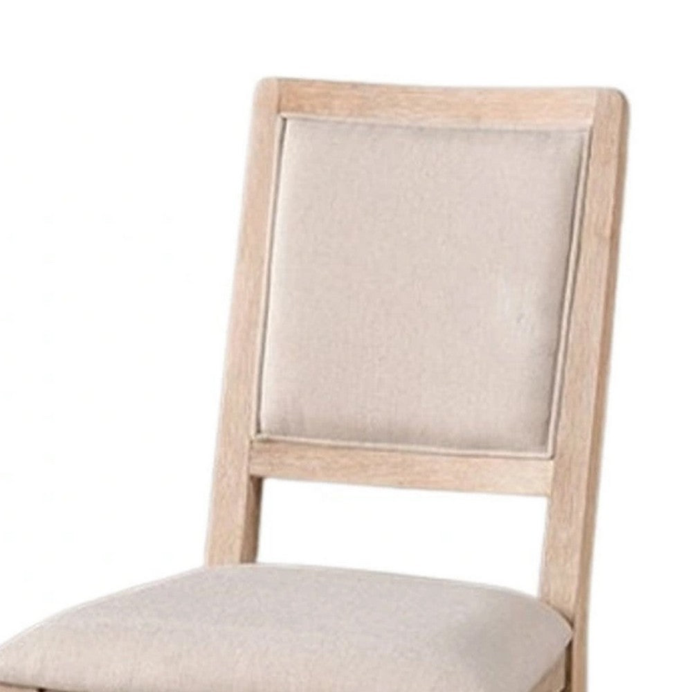 Ellon Side Dining Chair Set of 2, Distressed Natural Brown Wood, Beige Fabric - BM339197