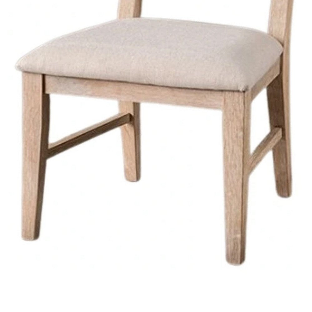 Ellon Side Dining Chair Set of 2, Distressed Natural Brown Wood, Beige Fabric - BM339197