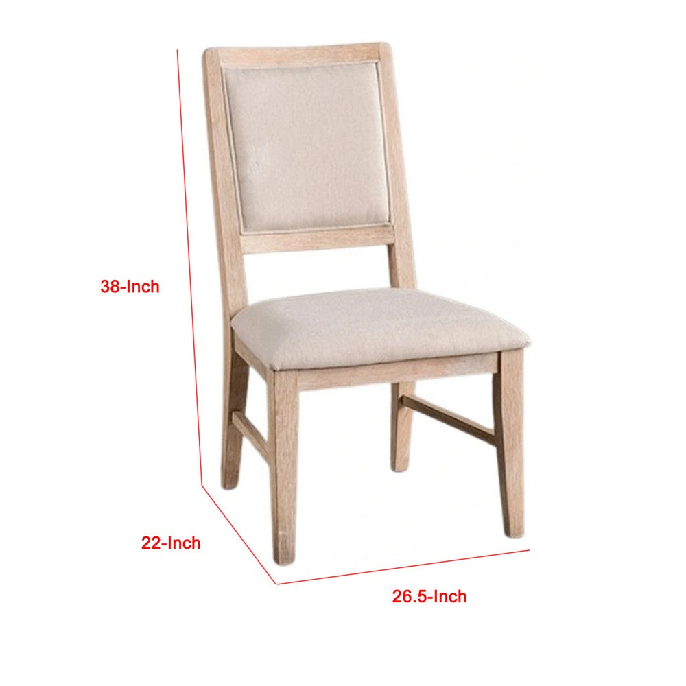 Ellon Side Dining Chair Set of 2, Distressed Natural Brown Wood, Beige Fabric - BM339197