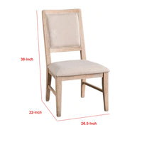 Ellon Side Dining Chair Set of 2, Distressed Natural Brown Wood, Beige Fabric - BM339197