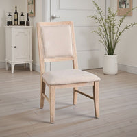 Ellon Side Dining Chair Set of 2, Distressed Natural Brown Wood, Beige Fabric - BM339197