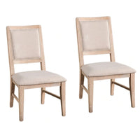 Ellon Side Dining Chair Set of 2, Distressed Natural Brown Wood, Beige Fabric - BM339197