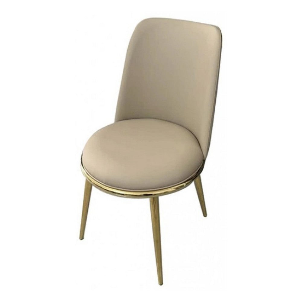 Relli Side Dining Chair Set of 2, Gold Metal, Taupe Faux Leather, Round Seats - BM339200