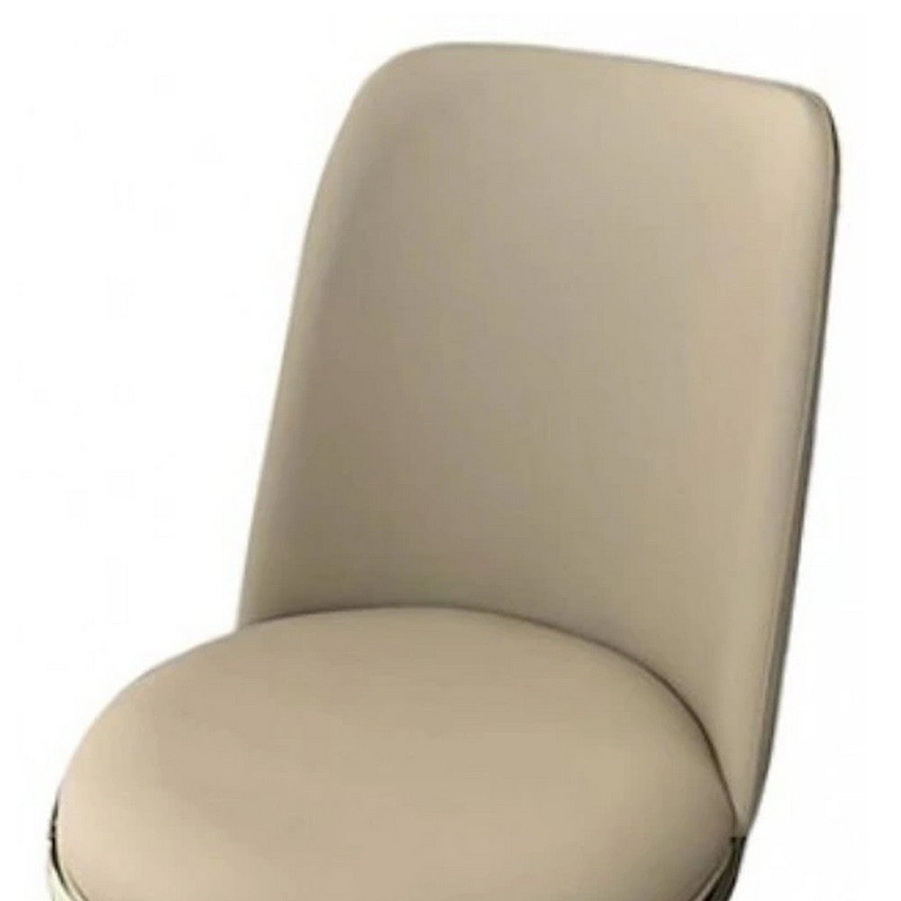 Relli Side Dining Chair Set of 2, Gold Metal, Taupe Faux Leather, Round Seats - BM339200