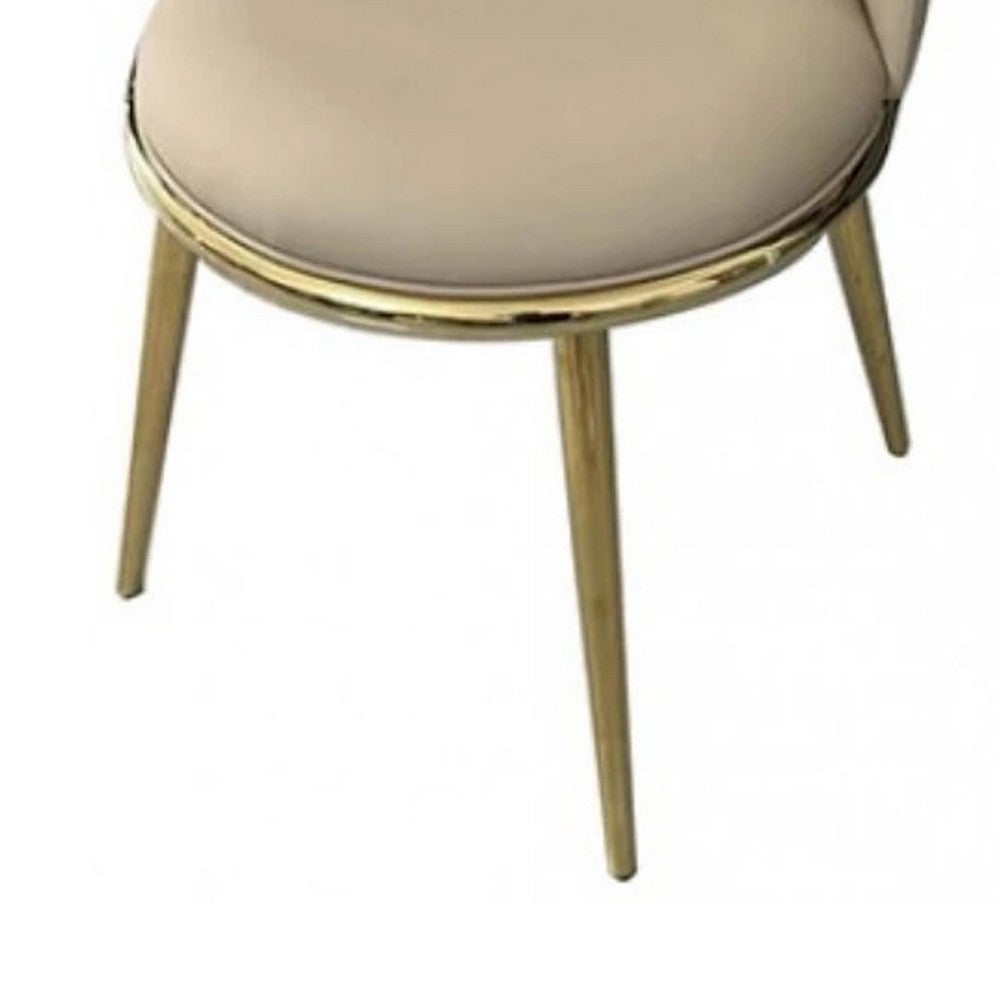Relli Side Dining Chair Set of 2, Gold Metal, Taupe Faux Leather, Round Seats - BM339200