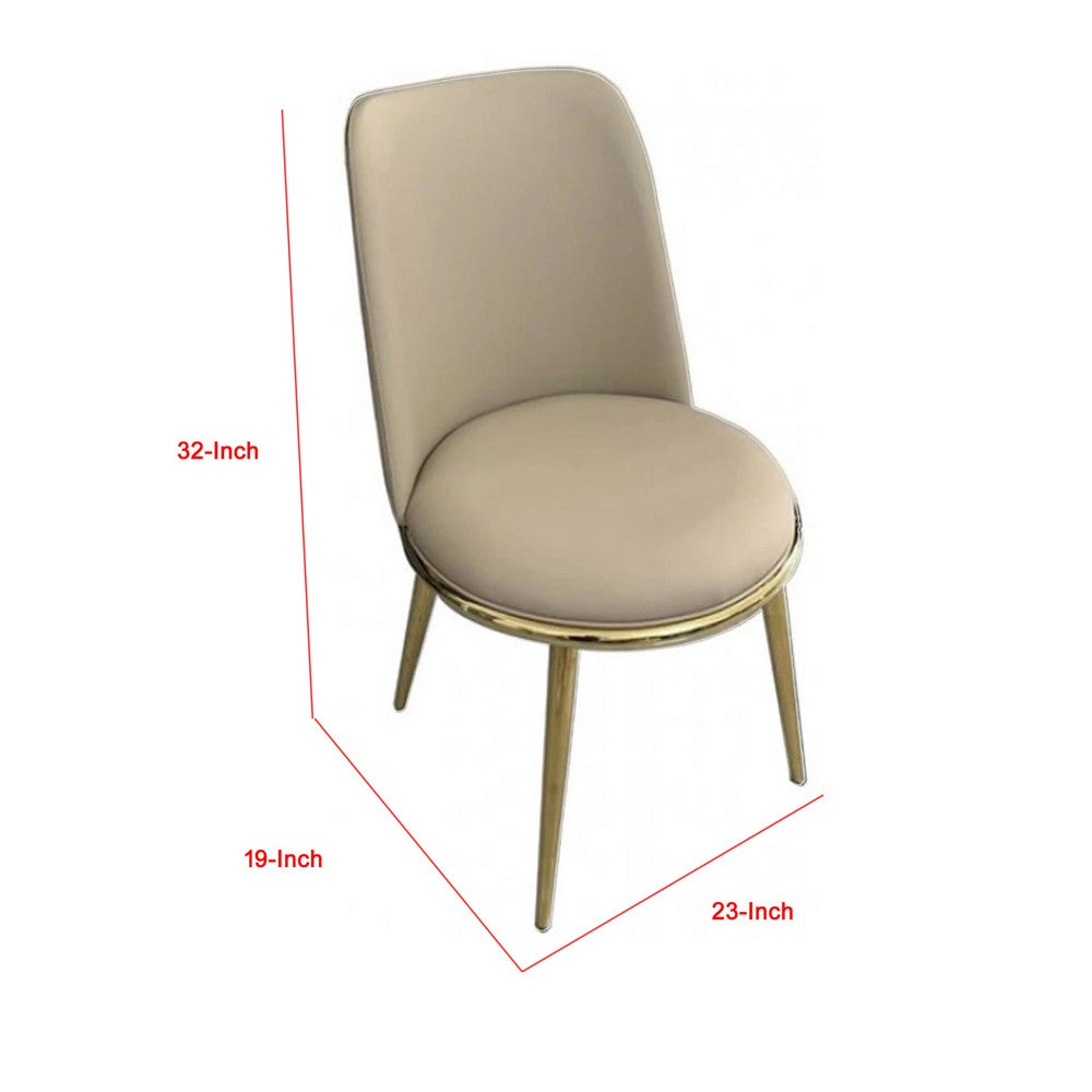 Relli Side Dining Chair Set of 2, Gold Metal, Taupe Faux Leather, Round Seats - BM339200
