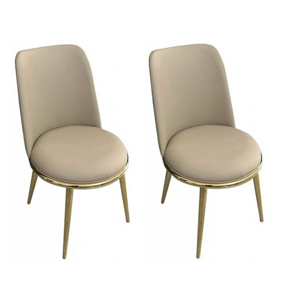 Relli Side Dining Chair Set of 2, Gold Metal, Taupe Faux Leather, Round Seats - BM339200