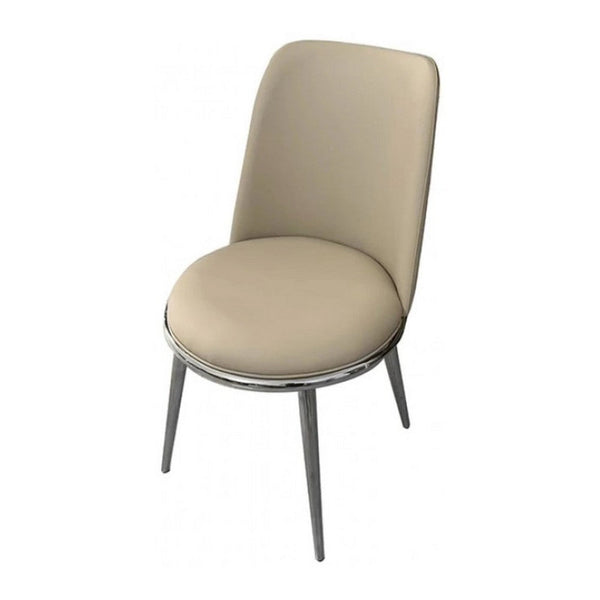 Relli Side Dining Chair Set of 2, Silver Metal, Taupe Faux Leather Round Seats - BM339201