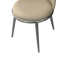 Relli Side Dining Chair Set of 2, Silver Metal, Taupe Faux Leather Round Seats - BM339201