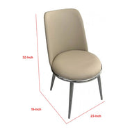 Relli Side Dining Chair Set of 2, Silver Metal, Taupe Faux Leather Round Seats - BM339201