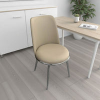 Relli Side Dining Chair Set of 2, Silver Metal, Taupe Faux Leather Round Seats - BM339201