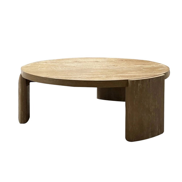 Timore Cocktail Coffee Table, Round 42 Inch Oak Brown Wood Top, Plinth Base - BM339202
