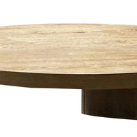 Timore Cocktail Coffee Table, Round 42 Inch Oak Brown Wood Top, Plinth Base - BM339202