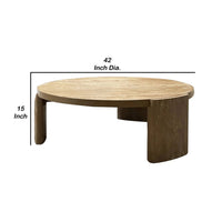 Timore Cocktail Coffee Table, Round 42 Inch Oak Brown Wood Top, Plinth Base - BM339202