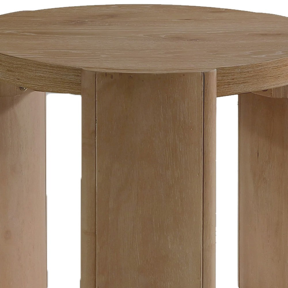 Timore End Table, Round 20 Inch Oak Brown Wood Top, Plinth Base - BM339203