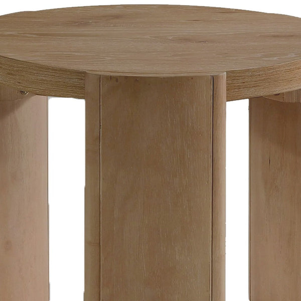 Timore End Table, Round 20 Inch Oak Brown Wood Top, Plinth Base - BM339203