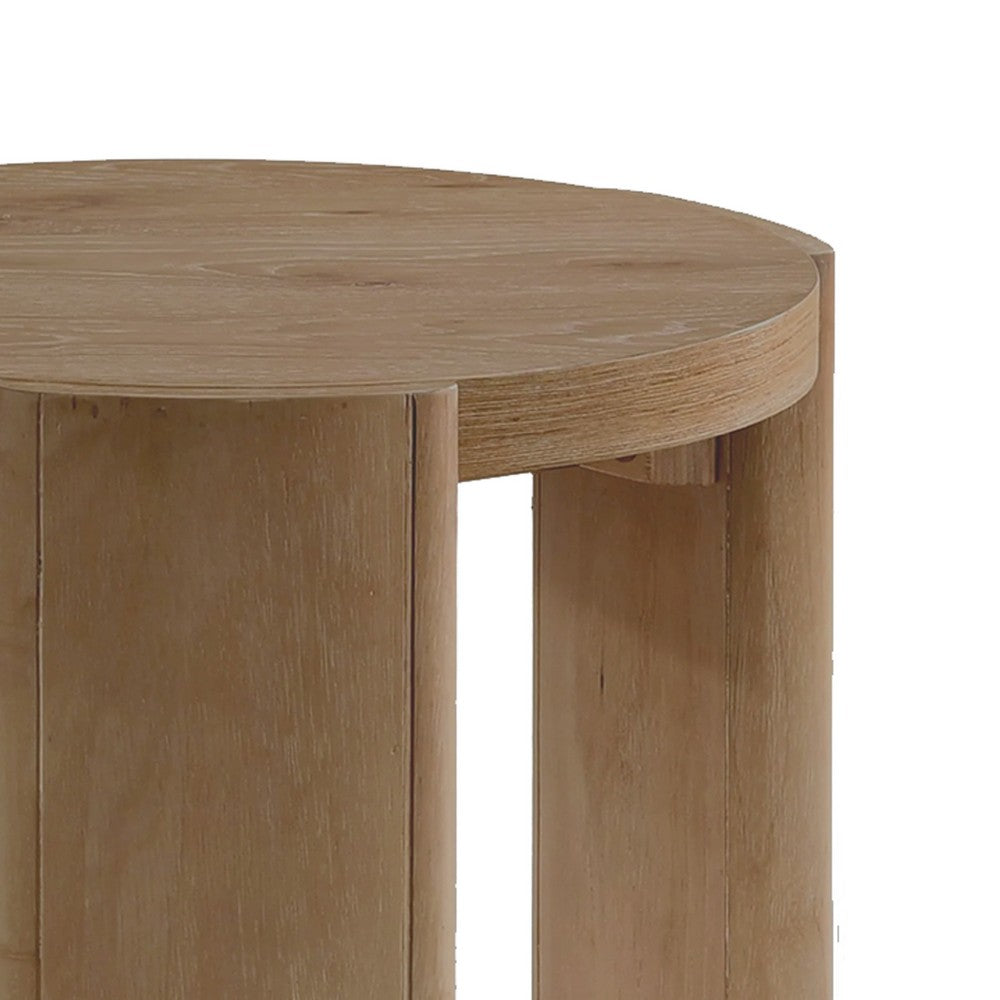 Timore End Table, Round 20 Inch Oak Brown Wood Top, Plinth Base - BM339203