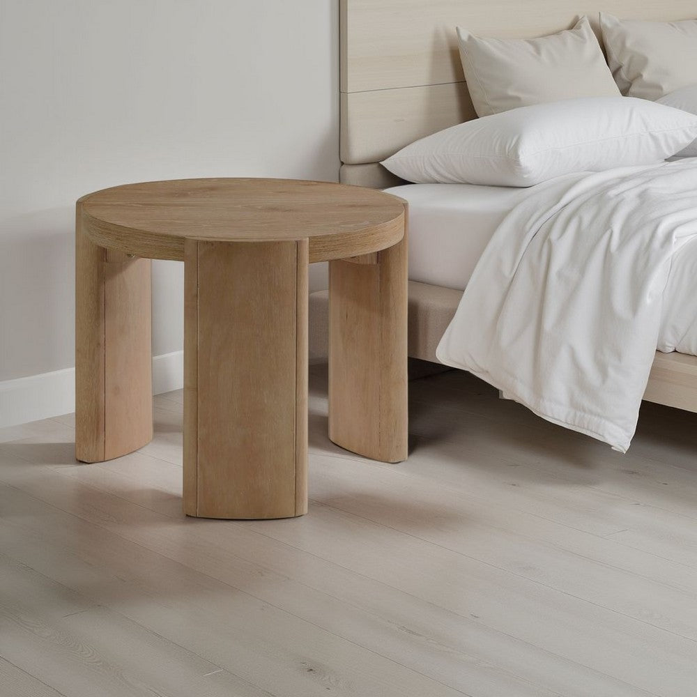 Timore End Table, Round 20 Inch Oak Brown Wood Top, Plinth Base - BM339203