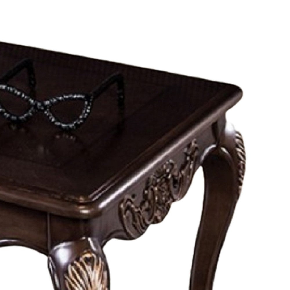 Astor Coffee Table, 52 Inch Dark Cherry Brown Wood, Carved Details - BM339204