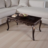Astor Coffee Table, 52 Inch Dark Cherry Brown Wood, Carved Details - BM339204