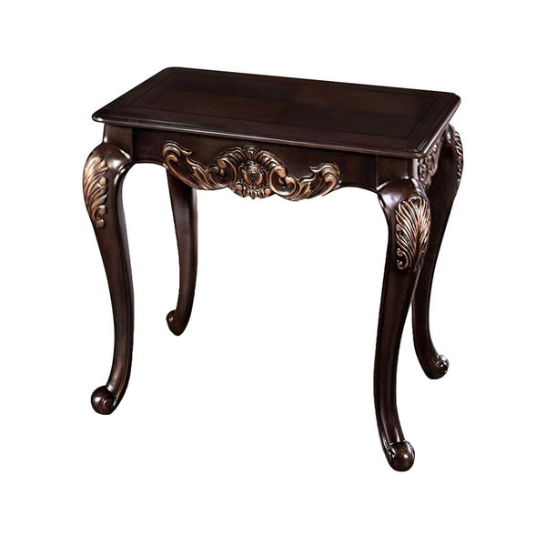 Astor End Table, 29 Inch Dark Cherry Brown Wood, Carved Details - BM339205