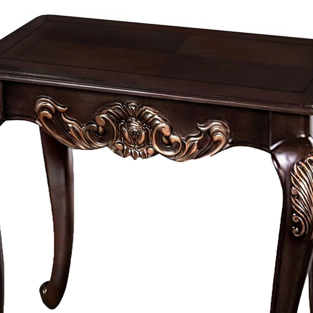 Astor End Table, 29 Inch Dark Cherry Brown Wood, Carved Details - BM339205