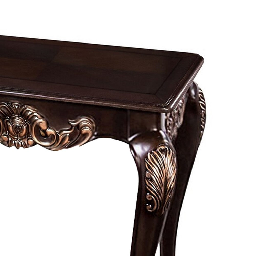Astor End Table, 29 Inch Dark Cherry Brown Wood, Carved Details - BM339205
