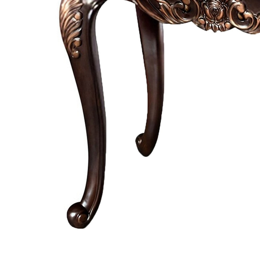 Astor End Table, 29 Inch Dark Cherry Brown Wood, Carved Details - BM339205