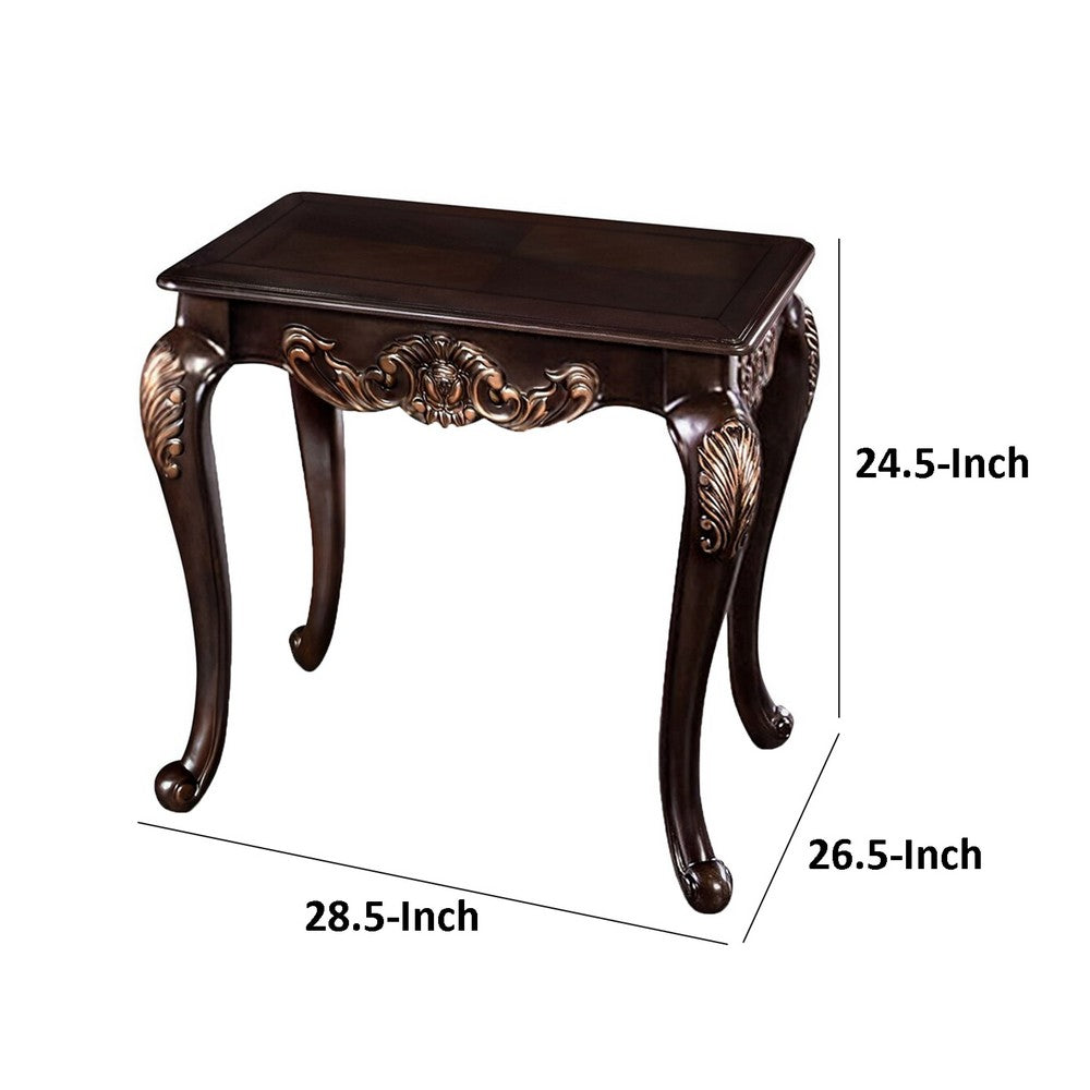 Astor End Table, 29 Inch Dark Cherry Brown Wood, Carved Details - BM339205