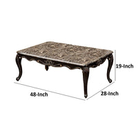 Ery Coffee Table, Dark Walnut Brown Wood, Carved Details, 48 Inch - BM339206