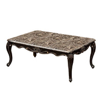 Ery Coffee Table, Dark Walnut Brown Wood, Carved Details, 48 Inch - BM339206