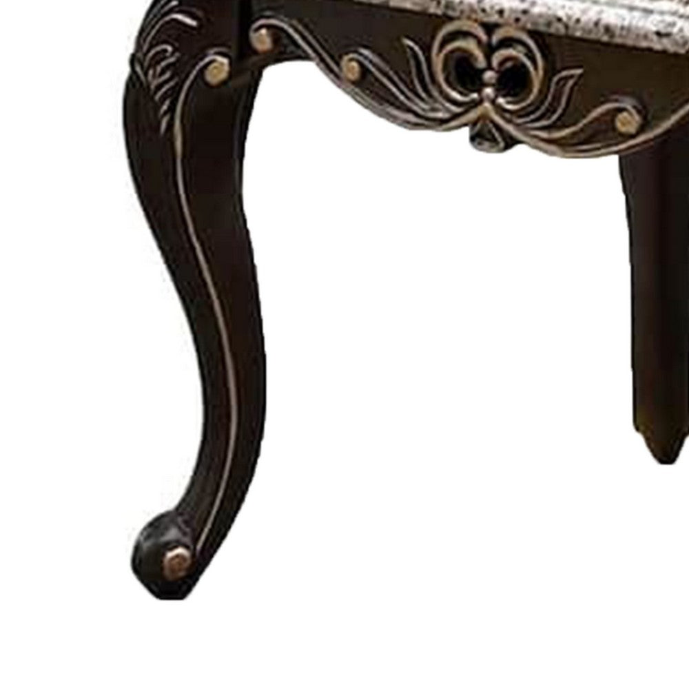 Ery End Table, Dark Walnut Brown Wood, Carved Details, 28 Inch - BM339207