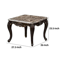 Ery End Table, Dark Walnut Brown Wood, Carved Details, 28 Inch - BM339207