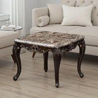 Ery End Table, Dark Walnut Brown Wood, Carved Details, 28 Inch - BM339207