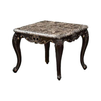 Ery End Table, Dark Walnut Brown Wood, Carved Details, 28 Inch - BM339207