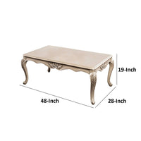 Ery Coffee Table, Champagne Wood Frame, Carved Details, 48 Inch - BM339208