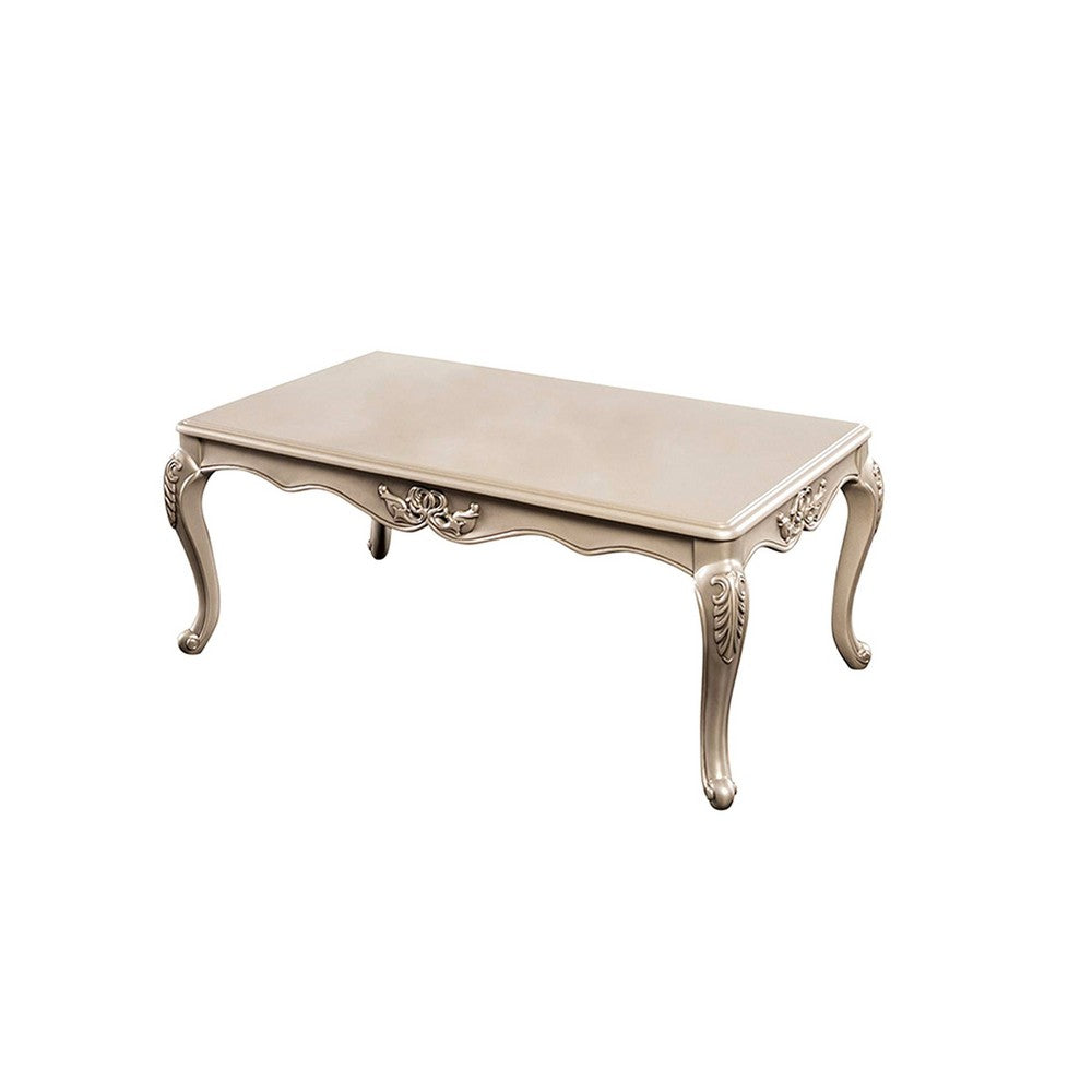 Ery Coffee Table, Champagne Wood Frame, Carved Details, 48 Inch - BM339208