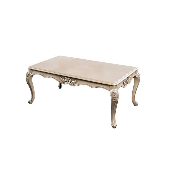 Ery Coffee Table, Champagne Wood Frame, Carved Details, 48 Inch - BM339208