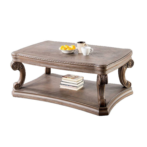 Olane Coffee Table, Weathered Oak Brown Wood, Rustic Farmhouse 52 Inch - BM339209