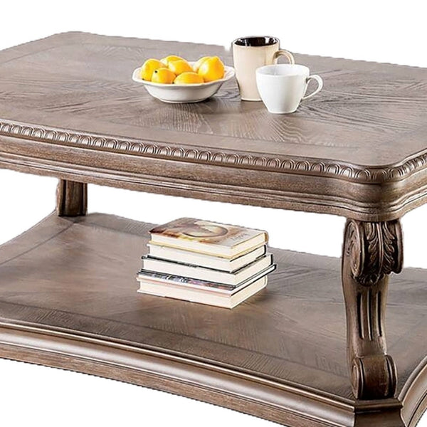Olane Coffee Table, Weathered Oak Brown Wood, Rustic Farmhouse 52 Inch - BM339209