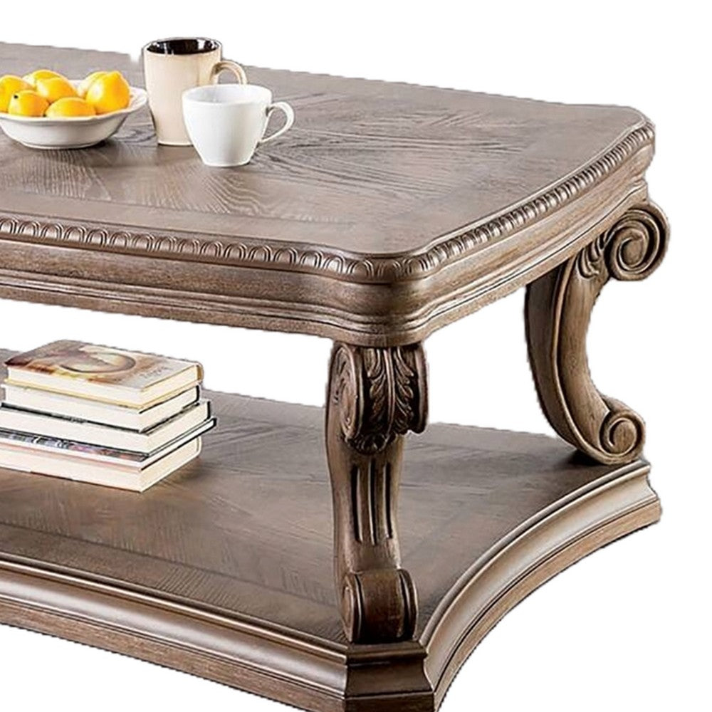 Olane Coffee Table, Weathered Oak Brown Wood, Rustic Farmhouse 52 Inch - BM339209