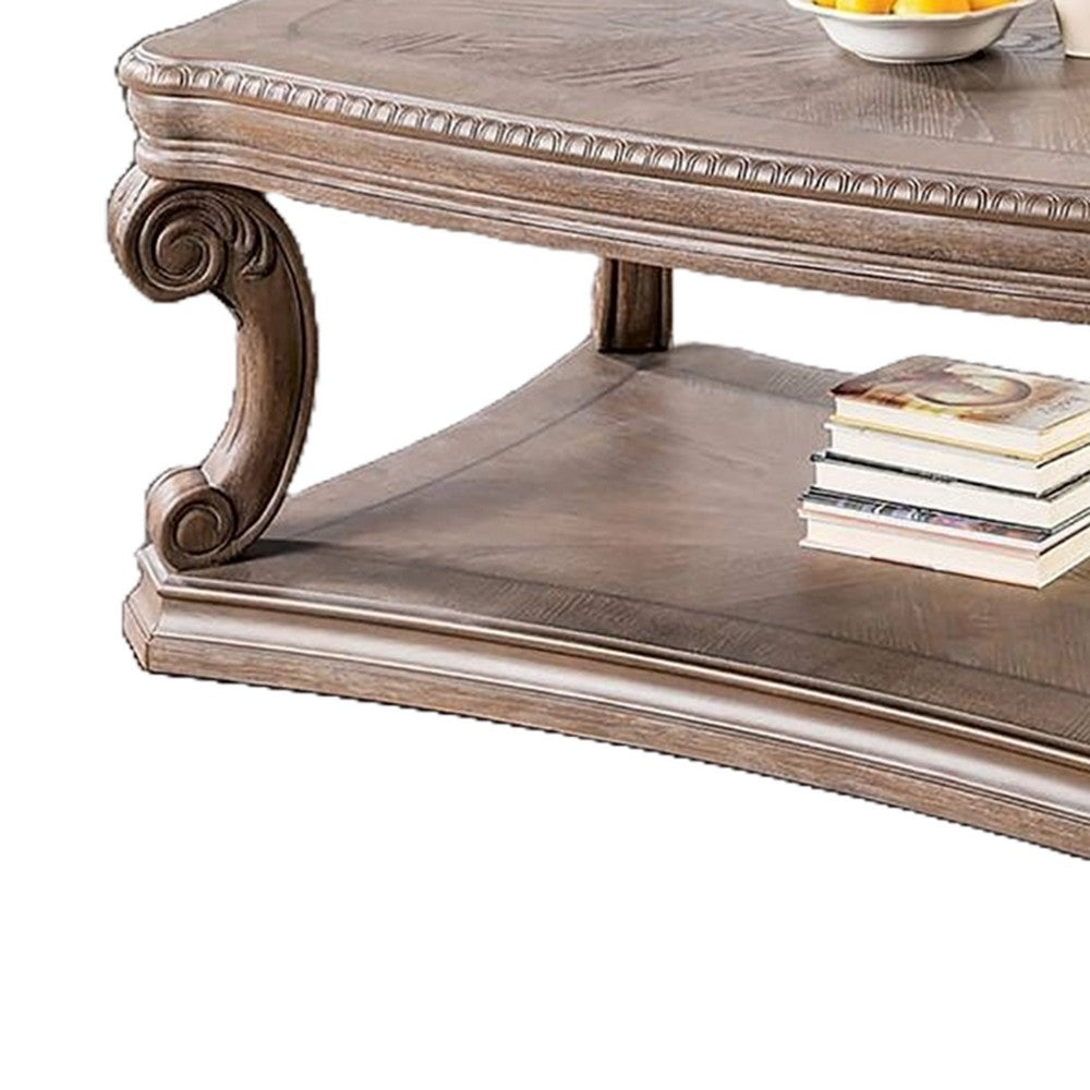 Olane Coffee Table, Weathered Oak Brown Wood, Rustic Farmhouse 52 Inch - BM339209