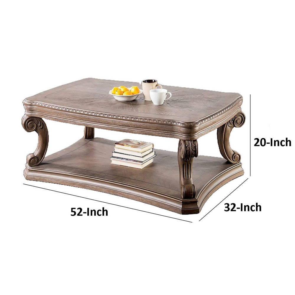 Olane Coffee Table, Weathered Oak Brown Wood, Rustic Farmhouse 52 Inch - BM339209
