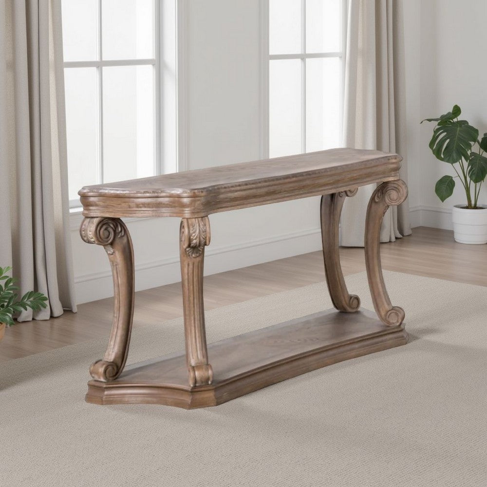 Olane Sofa Table, Weathered Oak Brown Wood, Rustic Farmhouse 54 Inch - BM339211