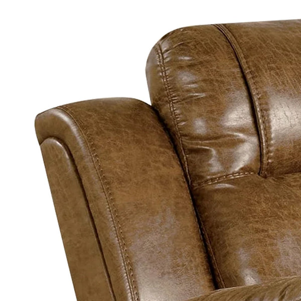 Kius Manual Recliner Chair, Brown Faux Leather, Pillow Top Arms - BM339214