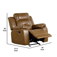 Kius Manual Recliner Chair, Brown Faux Leather, Pillow Top Arms - BM339214